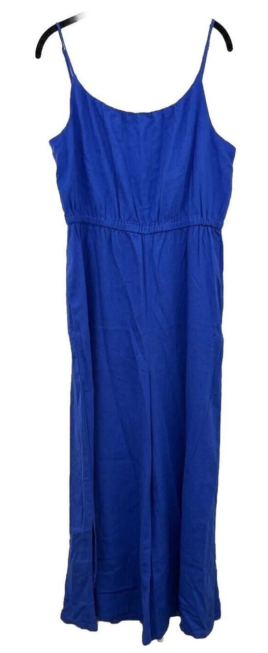 HAUTE HIPPIE Dazzling Blue Linen Blend Strappy Wide Leg Jumpsuit Large NWT